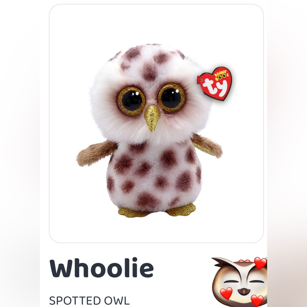 TY Beanie Boos Whoolie the Owl with Glitter Eyes- Birthday May 17.